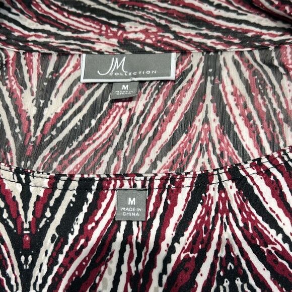JM Collection Tank + Sheer Kimono Top Shirt Blouse Sz Medium Merlot Black Print - Picture 7 of 8